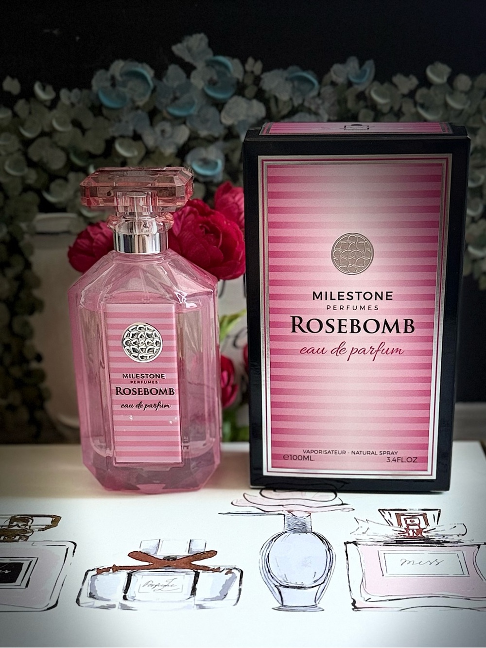 Milestone Rosebomb Eau de Parfum - Pink Bottle & Box